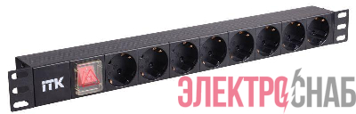 Блок розеток 8 мест PDU (немец. станд.) с LED выкл. 1U без шнура вх. C14 алюм. профиль с автоматом ITK PH12-8D3