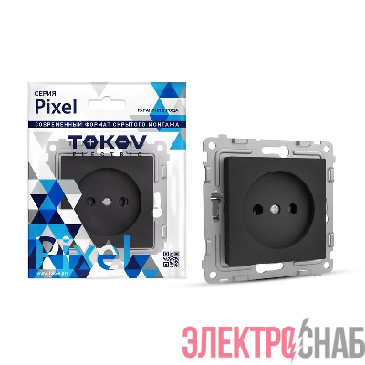 Розетка 1-м СП Pixel 16А IP20 без заземл. защ. шторки механизм карбон TOKOV ELECTRIC TKE-PX-R1SF-C14