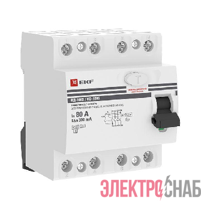 Выключатель дифференциального тока (УЗО) 4п 80А 300мА тип AC ВД-100 (электромех.) PROxima EKF elcb-4-80-300S-em-pro