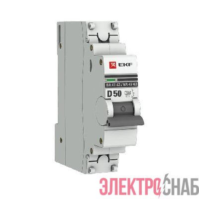 Выключатель автоматический модульный 1п D 50А 4.5кА ВА 47-63 PROxima EKF mcb4763-1-50D-pro