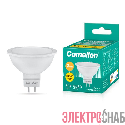 Лампа светодиодная LED5-S108/830/GU5.3 5Вт рефлектор матовая 3000К тепл. бел. GU5.3 405лм 170-265В Camelion 12041