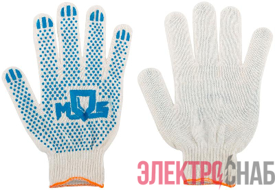 Перчатки вязаные (3 нити) 10 класс вязки х/б с ПВХ 12485