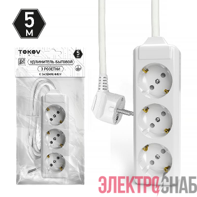 Удлинитель 3х5м с заземл. 10А 3х1.5 TOKOV LIGHT TKL-C01-BU3-5-1.5-Z
