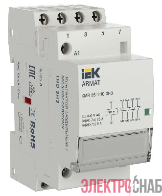 Контактор модульный KMR 25А 230В AC 1НО 3НЗ ARMAT IEK AR-KMR10-025-13-230