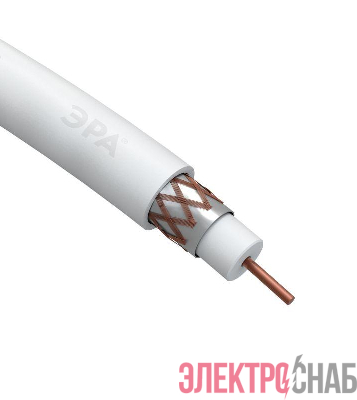 Кабель коаксиальный RG-6U 75Ом Cu/(оплетка Cu 64%) PVC 100м бел. Эра Б0044603