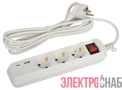 Удлинитель 3х3м с заземл. 10А +1xUSBA+1xUSBC с выкл. UB-3es-3m-USB Эра Б0052898