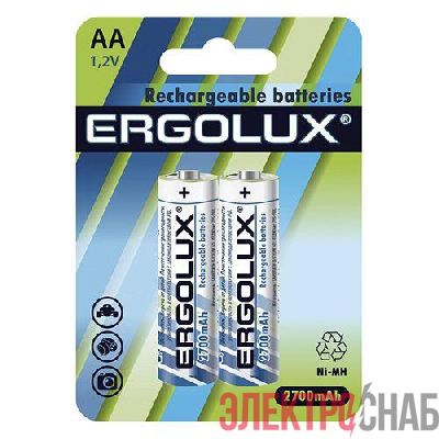 Аккумулятор AA Ni-MH 1.2В 2700мА.ч NHAA2700BL2 BL-2 металлик (блист.2шт) Ergolux 12445