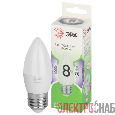 Лампа светодиодная GREEN LINE B35-8W-865-E27 GL 8Вт свеча 6500К свет холод. E27 Эра Б0067136