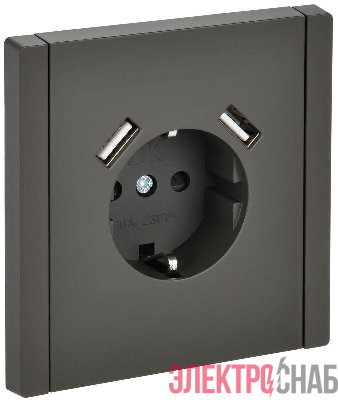 Розетка FORTE&PIANO FP345 16А USB A+A 3.1А с заземл. защ. шторки винт. крепл. сер. IEK FP-R14-16-U21-D31-K03