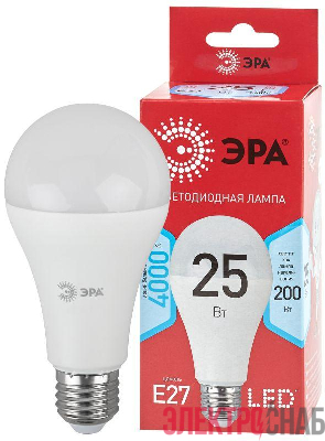 Лампа светодиодная ECO LED A65-25W-840-E27 R (диод груша 25Вт нейтр. E27) (10/100/1200) Эра Б0048010