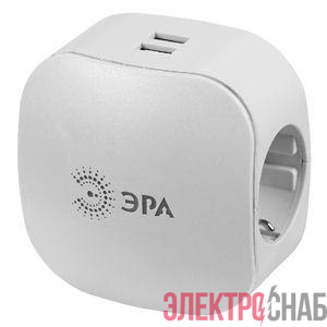 Разветвитель 3-м SP-3e-USB-2A 220В + 2USB 2000мА с заземл. защ. шторки (6/36/864) бел. ЭРА Б0015243