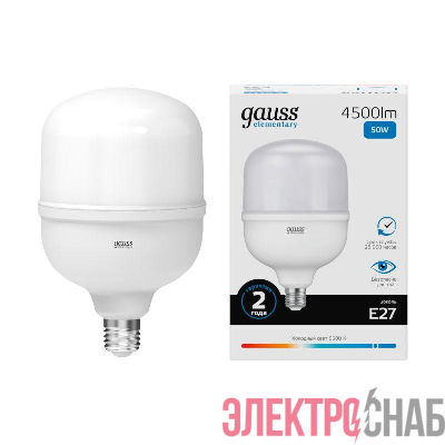 Лампа светодиодная Elementary 50Вт T140 цилиндр 6500К холод. бел. E27 4500лм GAUSS 63235