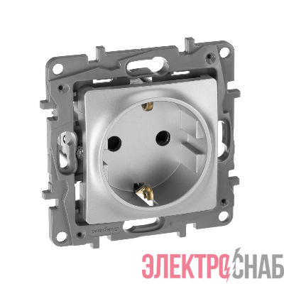 Розетка 1-м СП Etika 16А IP31 250В 2P+E с заземл. защ. шторки немецк. стандарт винтов. клеммы механизм алюм. IEK 672422