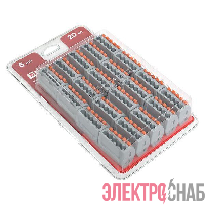 Клемма строительно-монтажная СМК 222-415 с рычагом 5 отверстий (блист.20шт) PROxima EKF plc-smk-415b-20