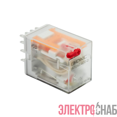 Реле миниатюрное промышленное общего назначения 4CO ком. ток 6А AgSnO2 напряжение 24В AC опция: тест-кнопка+светодиод DKC IR-24AC-4CO-D