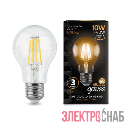 Лампа светодиодная филаментная Black Filament 10Вт A60 грушевидная 2700К тепл. бел. E27 930лм GAUSS 102802110