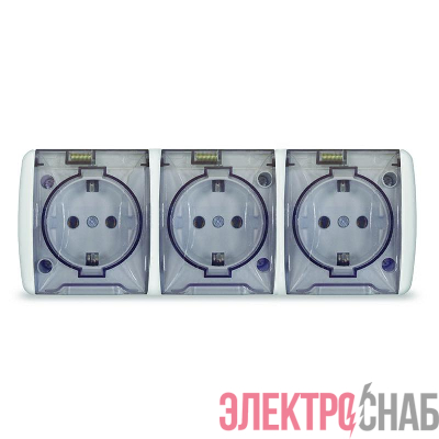 Розетка 3-м ОП Клио 16А IP54 с заземл. с прозр. крышкой бел. Universal К2235