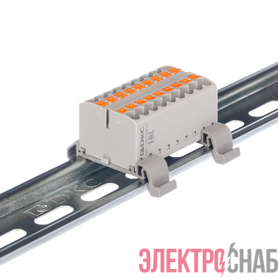Блок распределительный с горизонт. адаптером на рейку шир. 35мм зажим push-in 18 точек подключения 2.5кв.мм сер. DKC DTP1-018-04SPUG-H