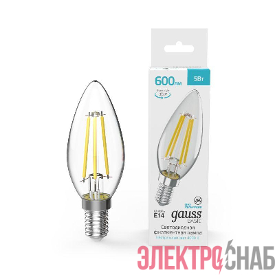 Лампа светодиодная филаментная Basic Filament 5Вт Свеча 4000К E14 600лм GAUSS 50312252