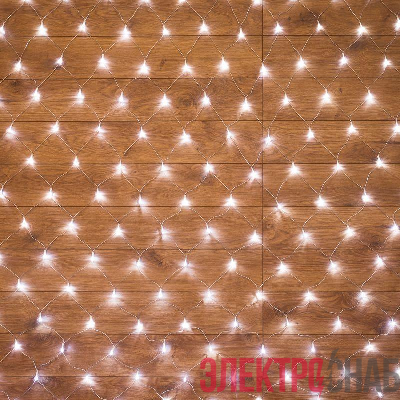 Гирлянда светодиодная "Сеть" 1.5х1.5м 150LED бел. 12Вт 220-240В IP20 с контроллером 8 режимов провод ПВХ прозр. Neon-Night 215-125