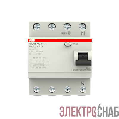 FH204AC-25/0,1 Выключатель дифференциального тока 4-модульный ABB 2CSF204006R2250