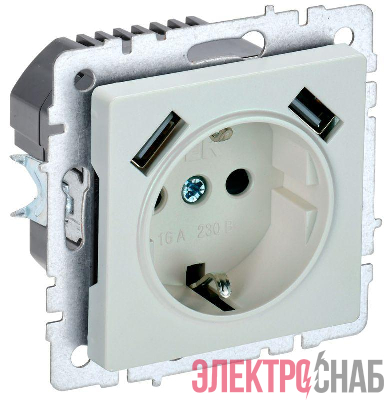 Розетка BRITE РЮш10-1-БрЖ 16А с USB A+A 2.1А с заземл. защ. шторки механизм жемчуж. IEK BR-R14-16-U21-D21-K36