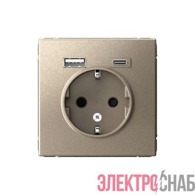 Розетка ArtGallery 16А с 2-мя заряд. устройствами USB A+C 5В/2.4А/3А 2х5В/1.5А механизм шампань SE GAL000532