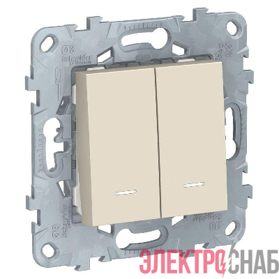 Выключатель 2-кл. 2мод. СП Unica New IP21 (2х(сх. 1а)) с подсветкой механизм беж. SchE NU521144N