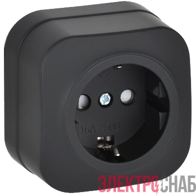 Розетка ОП GLORY РСш20-3-ХЧм 16А с заземл. защ. шторки черн. матов. IEK ERH14-K02M-16