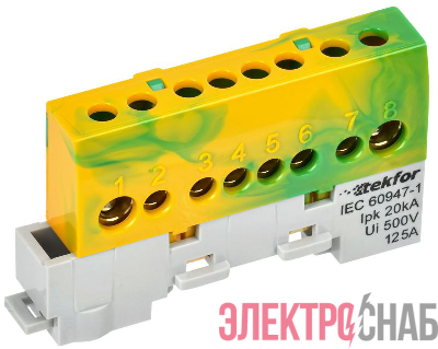 Шина PE "земля" изол. на универс. держ. 8х12-8-ЖЗ TEKFOR IEK TF-NN20-08-KL-K52