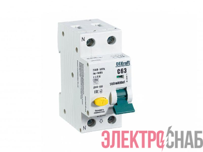 Выключатель автоматический дифференциального тока 2п (1P+N) C 63А 100мА тип AC ДИФ-103 6кА DEKraft 16211DEK