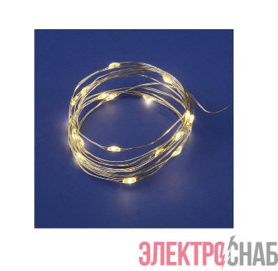 Гирлянда LED на батарейках ULD-S0200-020/SСB/2AA WARM WHITE IP20 DEW 2AA (не в/к) "Роса" 2м 20 диодов тепл. бел. провод медн. Uniel UL-00007183