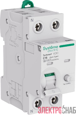 Выключатель автоматический дифференциального тока 2п (1P+N) C 16А 30мА тип A 6кА АВДТ Systeme9 230В SE S9D56616