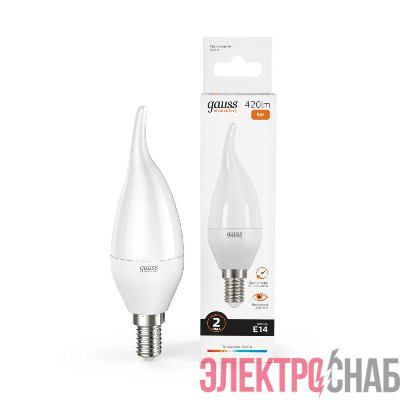 Лампа светодиодная Elementary 6Вт свеча на ветру 3000К тепл. бел. E14 420лм GAUSS 34116
