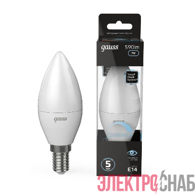Лампа светодиодная Black 7Вт свеча 4100К нейтр. бел. E14 590лм диммир. GAUSS 103101207-D