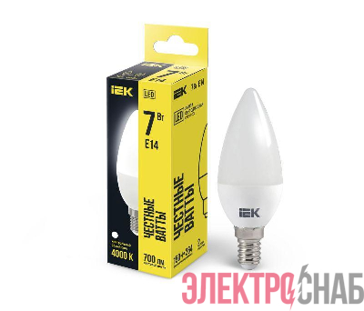 Лампа светодиодная 7Вт C35 свеча 4000К нейтр. бел. E14 230В IEK LLE-C35-7-230-40-E14