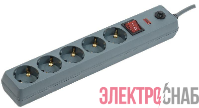 Удлинитель с сетевым фильтром 5х5м 16А IP20 СФ-05К ПВС 3х1 с выкл. сер. IEK WFP10-16-05-05-ZK-K03