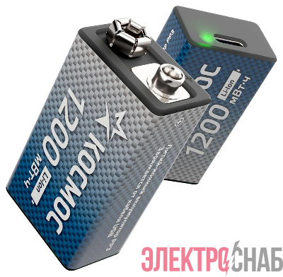 Аккумулятор крона Li-ion 9В 1200мВт.ч (блист.1шт) КОСМОС KOCLi9V1200mAh1BL