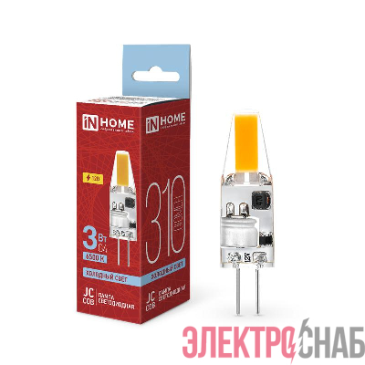 Лампа светодиодная LED-JC-COB 3Вт 12В G4 6500К 310лм IN HOME 4690612060255