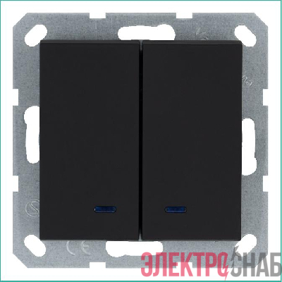 Выключатель 2-кл. 10А IP20 с подсветкой механизм черн. матовый soft touch Jasmart G3023NPB