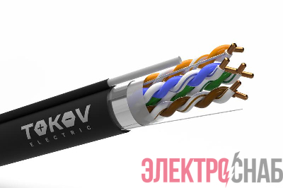 Кабель витая пара F/UTP 4х2х24AWG(0.48мм) + трос кат.5E PE outdoor Fluke tested 305м (м) TOKOV ELECTRIC TKE-C05-F/UTP-42-5E-305-ODC