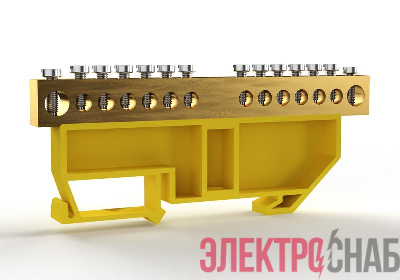 Шина PE &amp;quot;земля&amp;quot; на DIN-изоляторе 8х12мм 14 отвер. латунь TOKOV ELECTRIC TKE-BCB-812-14-DIN/PE
