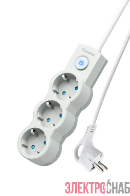 Удлинитель 3х3м с заземл. 10А IP20 2200Вт 220В защ. шторки ПВС 3х1 с выкл. бел. КОСМОС YKsm3m-3g-Z-V10A-W