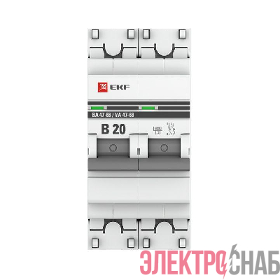 Выключатель автоматический модульный 2п B 20А 6кА ВА 47-63 PROxima EKF mcb4763-6-2-20B-pro