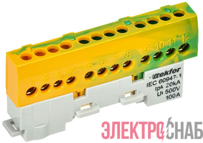 Шина PE "земля" изол на универс. держ. 6х9-12-ЖЗ TEKFOR IEK TF-NN10-12-KL-K52