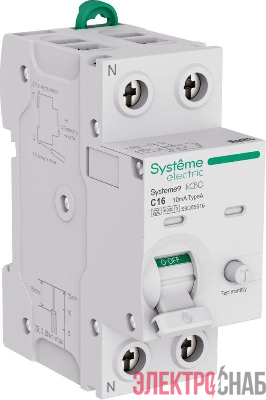 Выключатель автоматический дифференциального тока 2п (1P+N) C 16А 10мА тип A 6кА АВДТ Systeme9 230В SE S9D55616