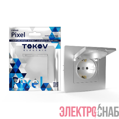 Розетка 1-м СП Pixel 16А IP20 с заземл. защ. шторки с крышкой механизм алюм. TOKOV ELECTRIC TKE-PX-R1ZSW1-C03