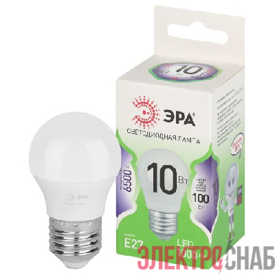 Лампа светодиодная GREEN LINE P45-10W-865-E27 GL 10Вт шар 6500К свет холод. E27 Эра Б0067039