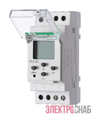 Реле времени PCZ-521 16А 24-264В AC/DC 1 перекл. IP20 1 канал-125 пар включ./выключ. суточн./недел. циклы монтаж на DIN-рейке F&F EA02.002.001