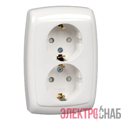 Розетка 2-м СП Рондо 16А IP20 250В с заземл. защ. шторки бел. SchE RS16-226-BI